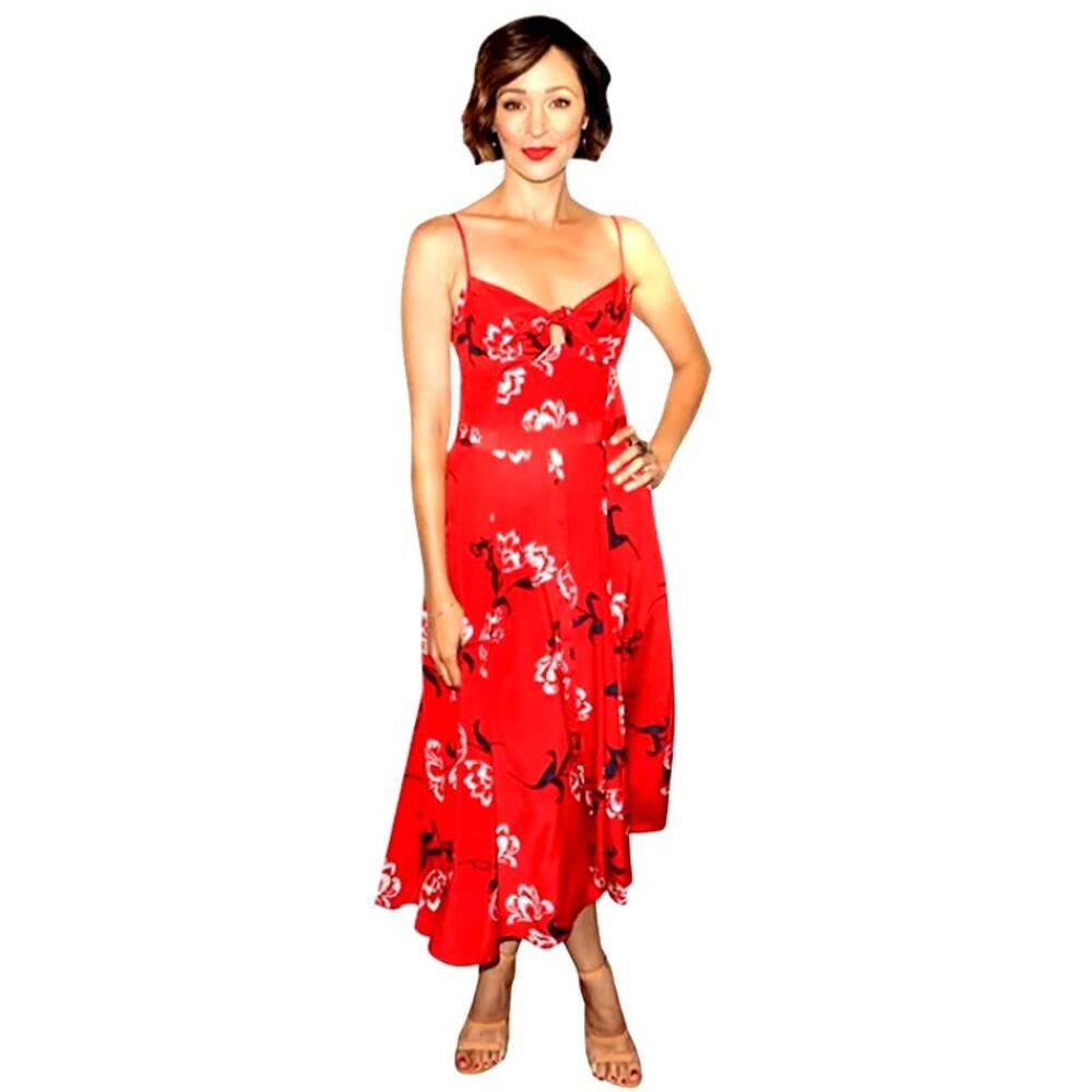 Yumi Kim PRETTY WOMAN Midi 100% Silk Floral Dress in Tulip Crush Red Size M $248